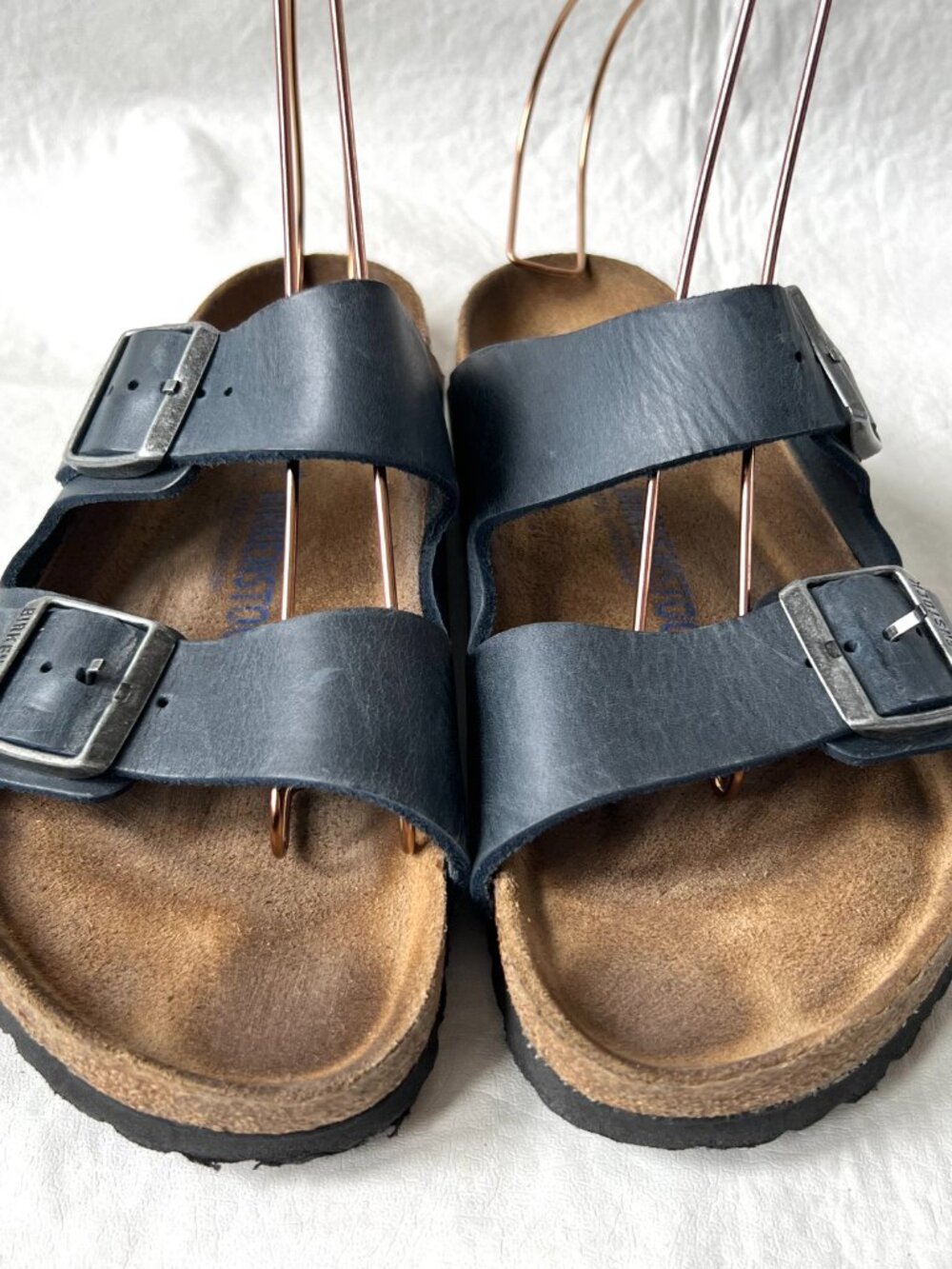 Birkenstock sandals Arizona navy blue leather 39 8 8.5 womens wide soft footbed - Picture 2 of 12
